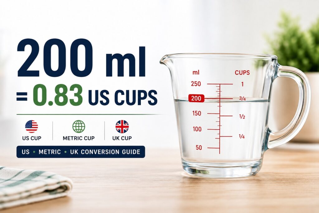200 ml equals how many cups