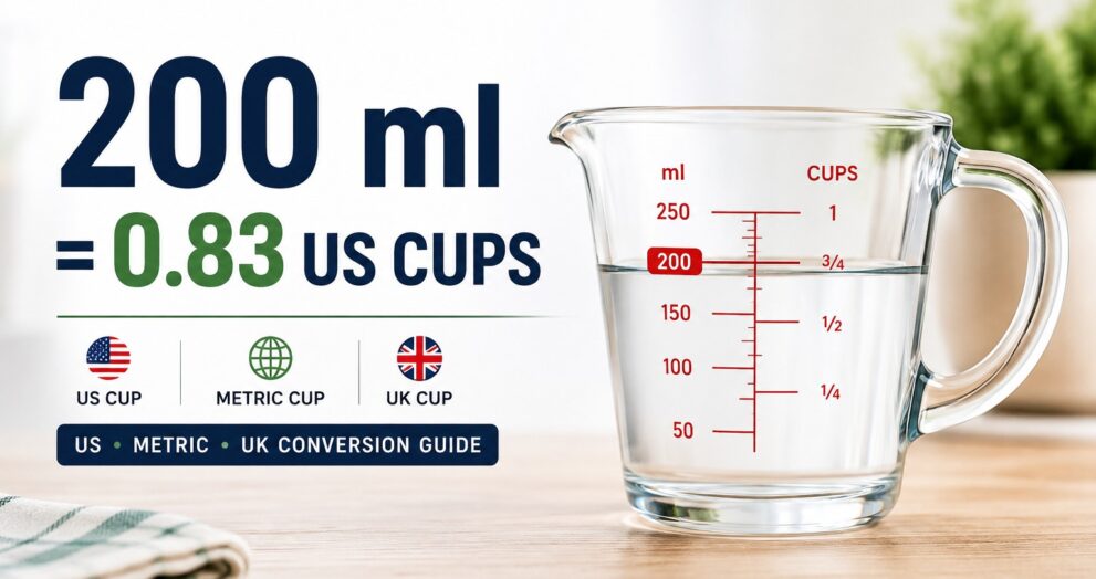 200 ml equals how many cups